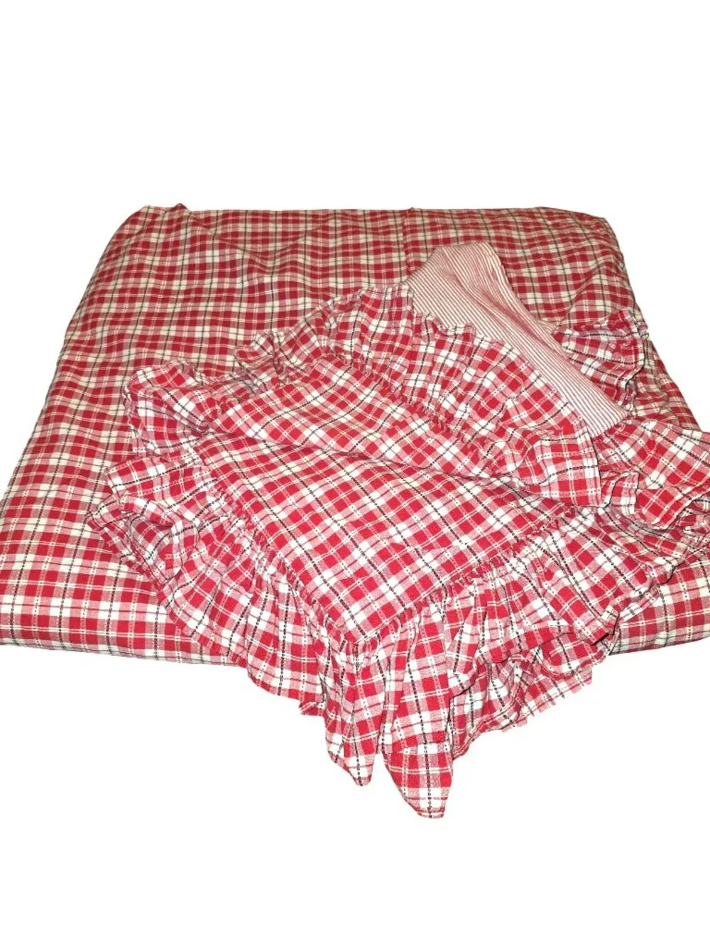 Ralph Lauren Red & White Plaid King Duvet Cover and Two Std Pillow Shams CM2368